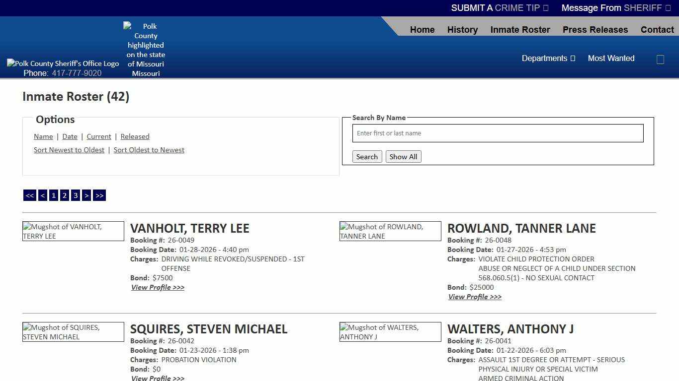 Inmate Roster - Current Inmates Booking Date Descending - Polk County Sheriff MO