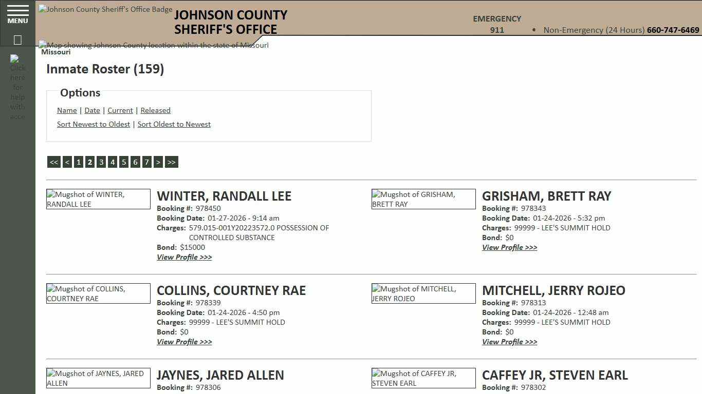 Inmate Roster - Page 2 Current Inmates Booking Date Descending - Johnson County Sheriff MO